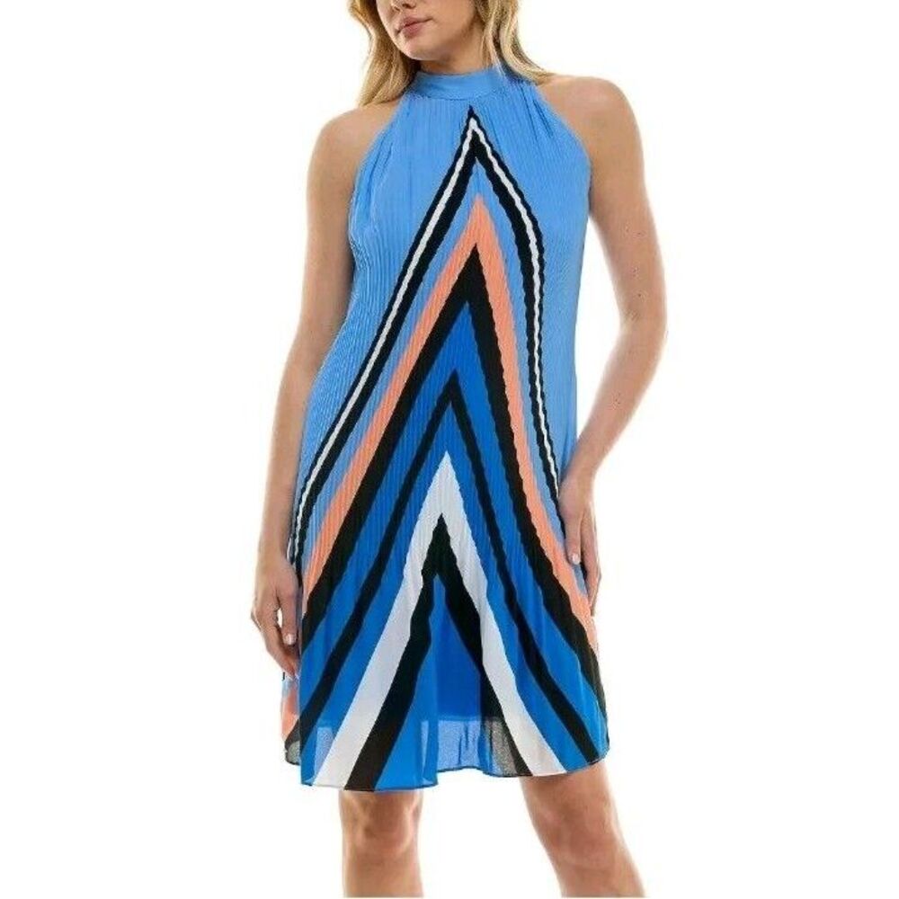Nanette Lepore Women's Size 8 Sleeveless Pleated Halter Neck Dress Blue NWT